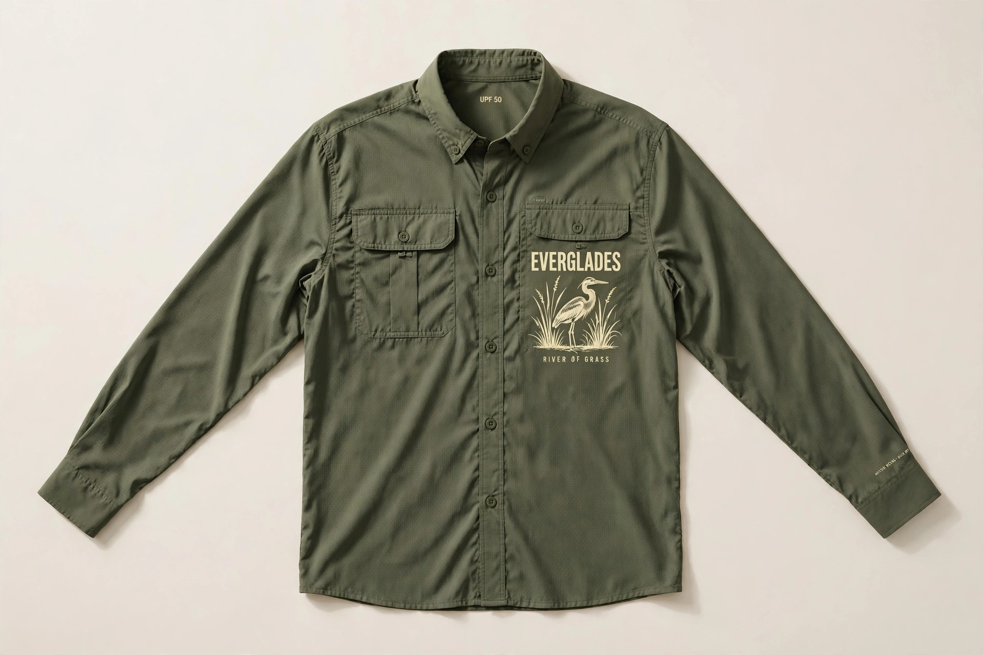 Everglades edition SPF fishing shirt with heron graphic